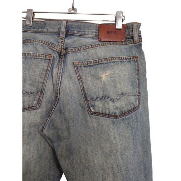 Hugo Boss Men's Distressed Light Wash Relaxed Button Fly Jeans Size 34 x 30 - Picture 5 of 10